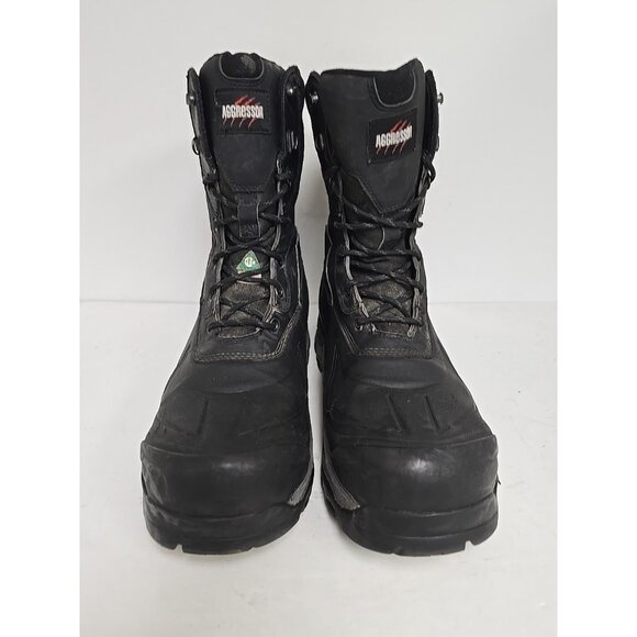 Aggressor Men's 8" 8910 Steel Toe Steel Plate WP Work Boots Black/Grey Size 13M - Picture 6 of 9